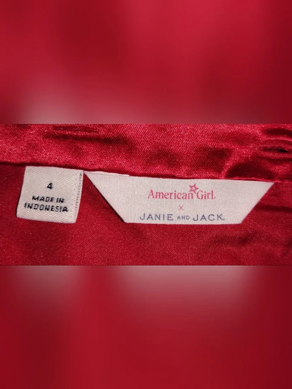 American Girl x Janie & Jack Girls Holly-Red Holiday Party Satin Xmas Dress 4